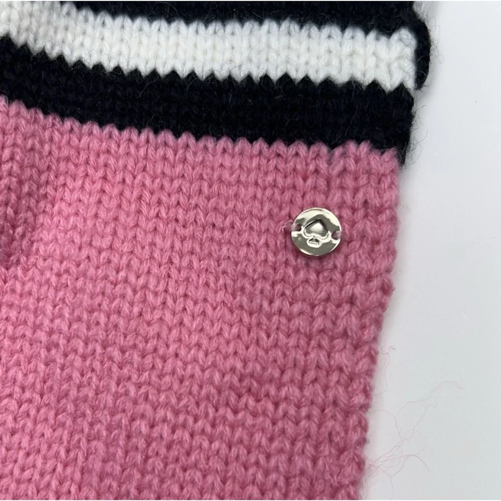 Kate Spade New York Stripe Pom Scarf Black White Charm Red Knitted 9.5